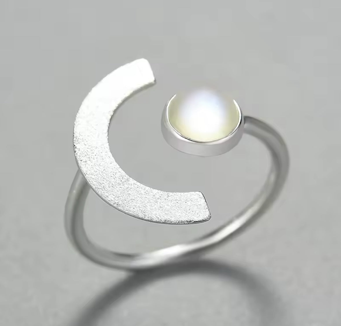Crescent Moon and Stone Adjustable Ring