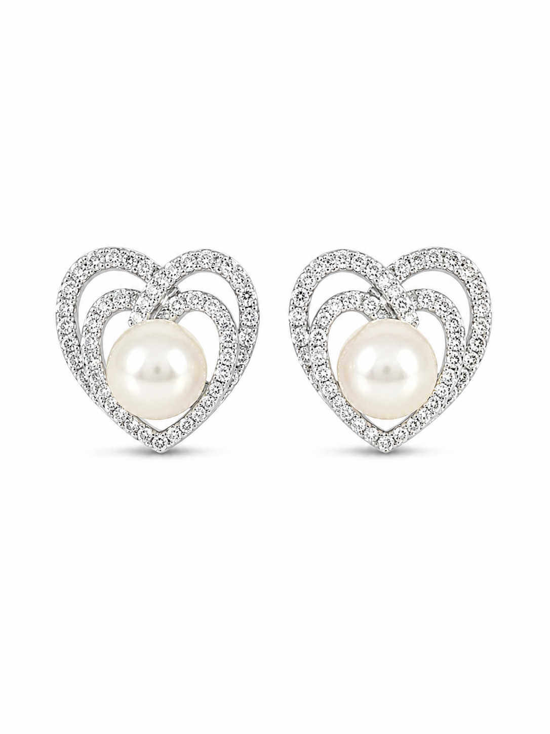 Pearl Orbit Heart Stud Earrings