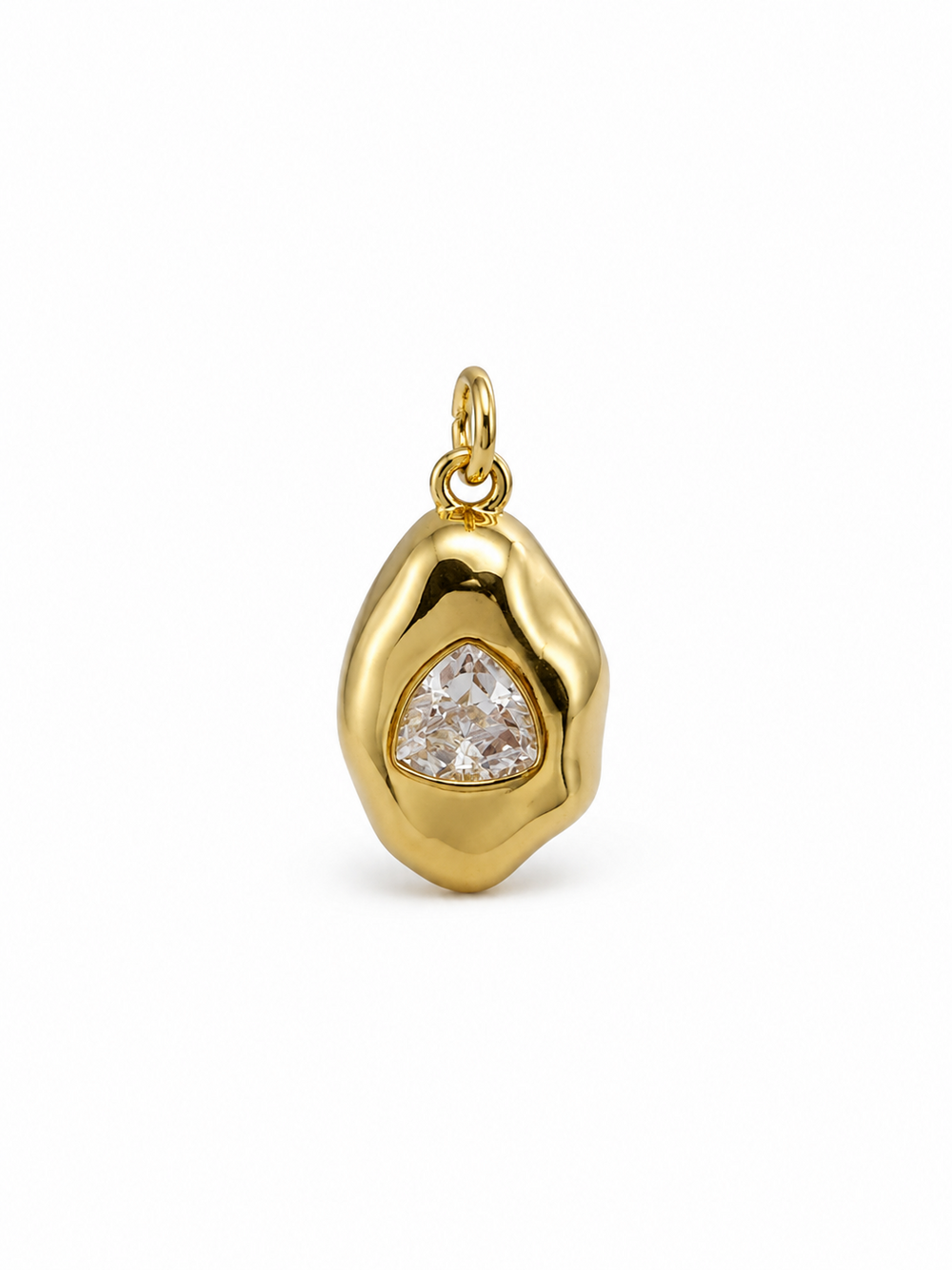 Yellow gold-tone brass freeform pendant with clear trillion cubic zirconia, pendant only