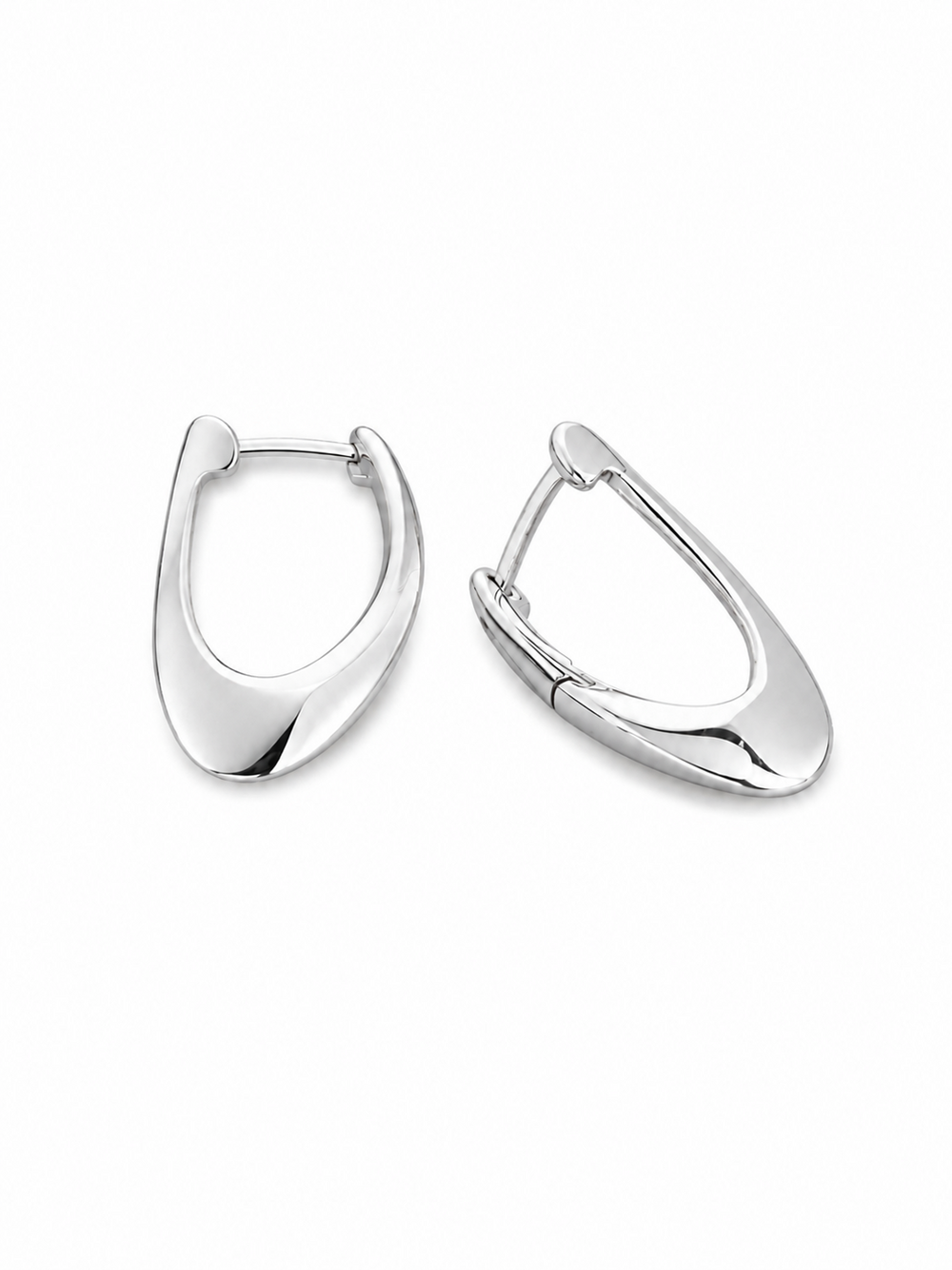Pair of compact 17 mm Liquid Loop flattened sculptural hoop earrings in polished white gold