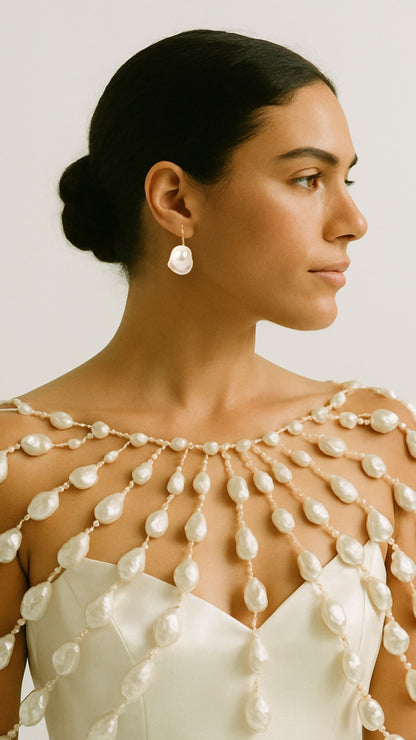 Nora Luster White Baroque Gold Vermeil Hook Earring