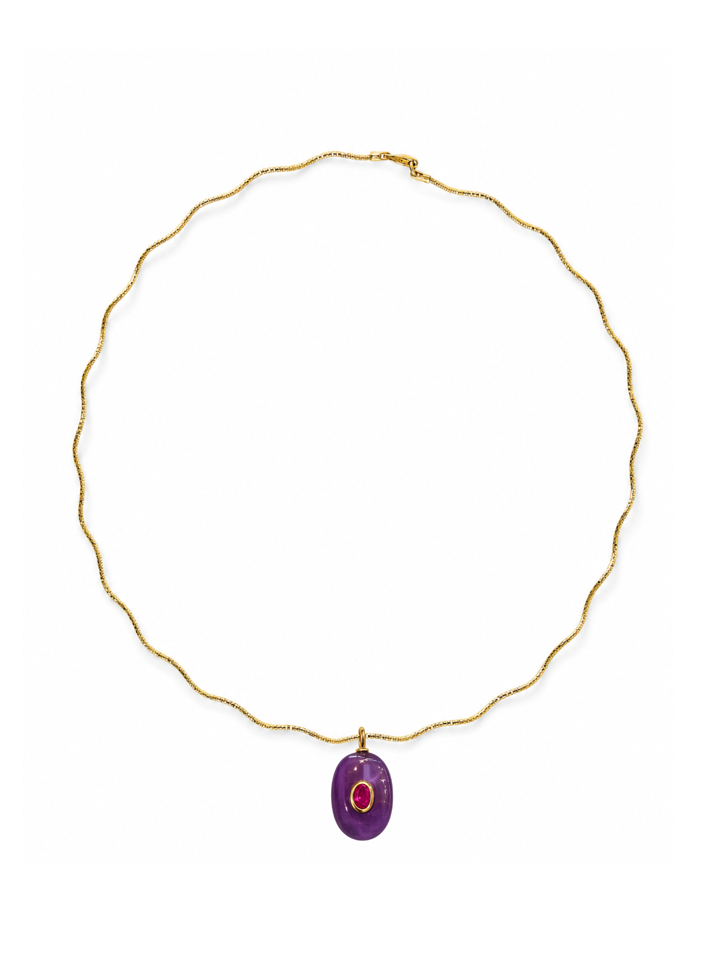 Oval Amethyst Charm Pendant on Solene Sculptural Necklace