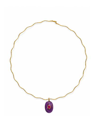 Oval Amethyst Charm Pendant on Solene Sculptural Necklace
