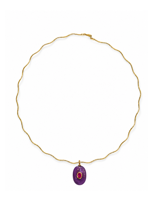 Oval Amethyst Charm Pendant on Solene Sculptural Necklace