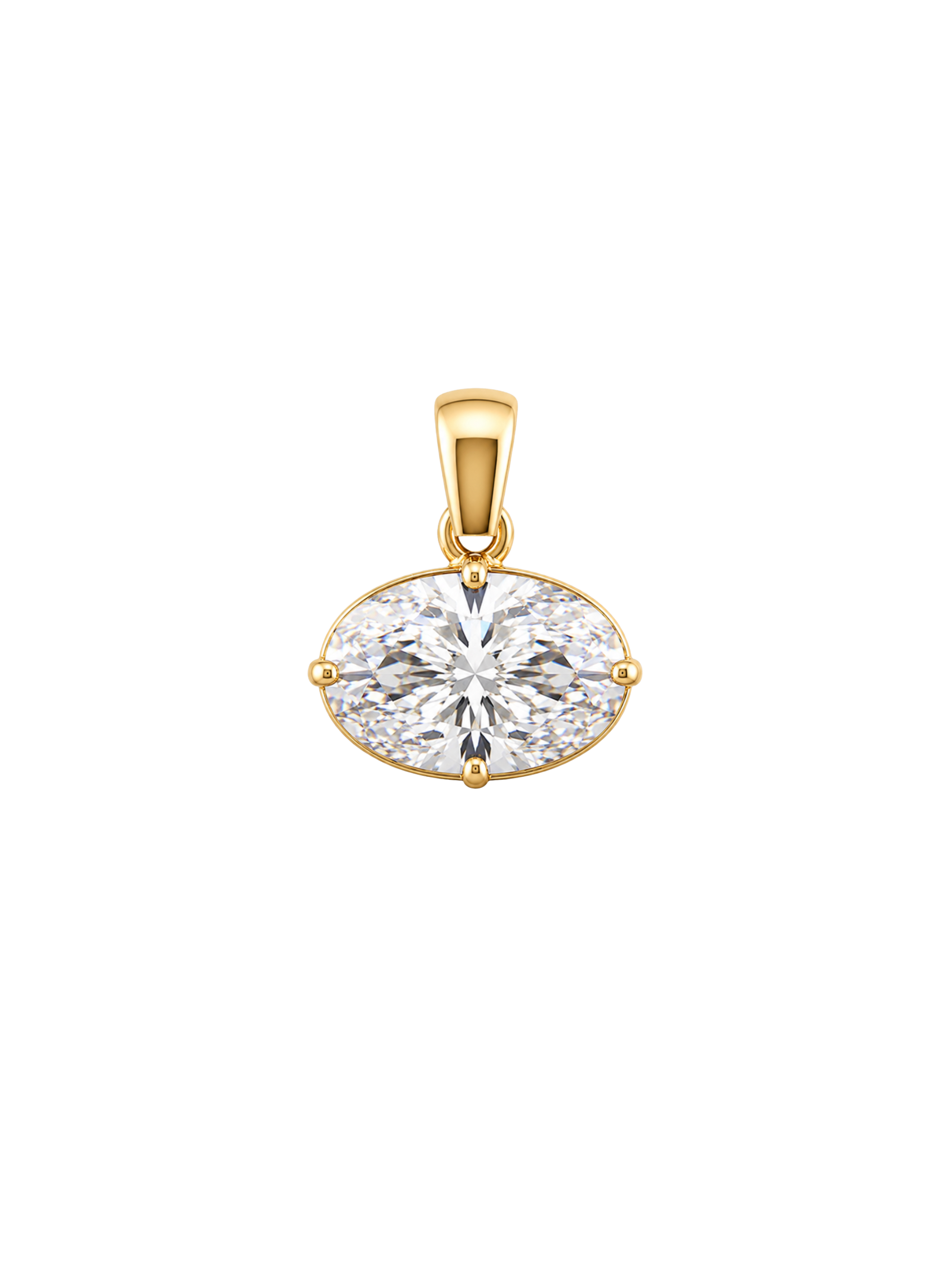 Yellow-gold Solene sculptural necklace with Miro east-west radiant pendant laid flat on white.