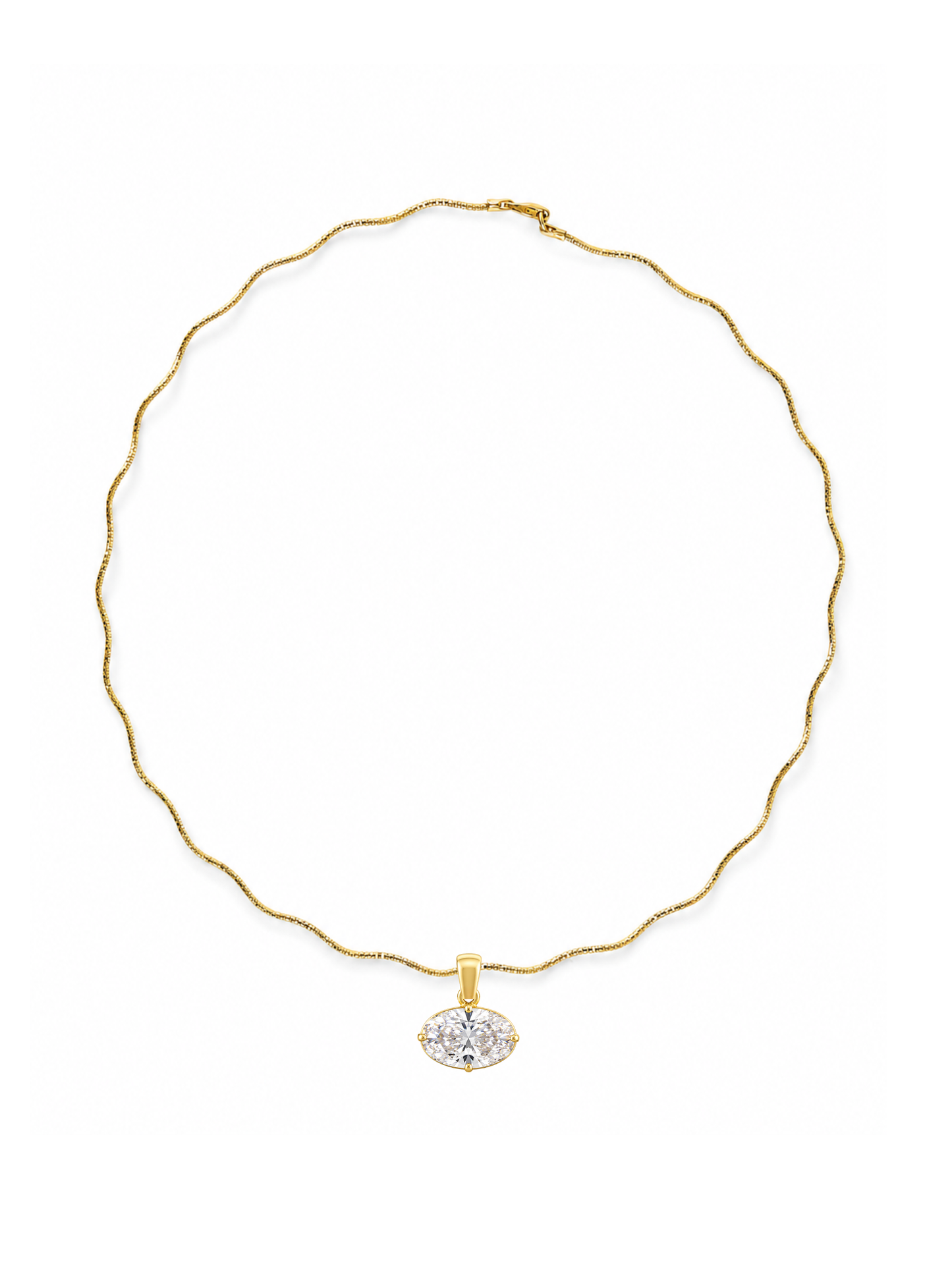 Miro clear east-west radiant pendant with yellow-gold bail and setting, shown on white.