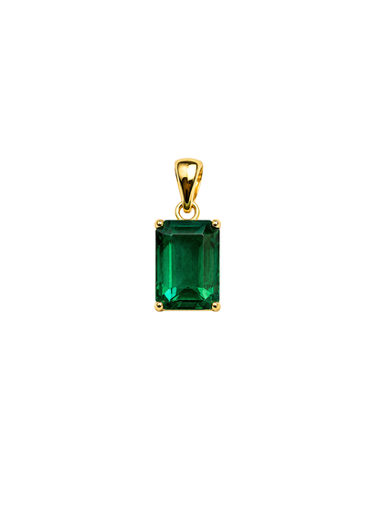 Verda emerald-green pendant with yellow-gold bail and four-prong setting, shown on white.