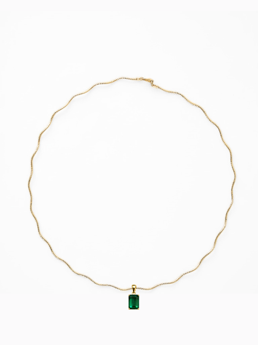 Emerald Green Pendant Charm on Sculptural Solene Chain