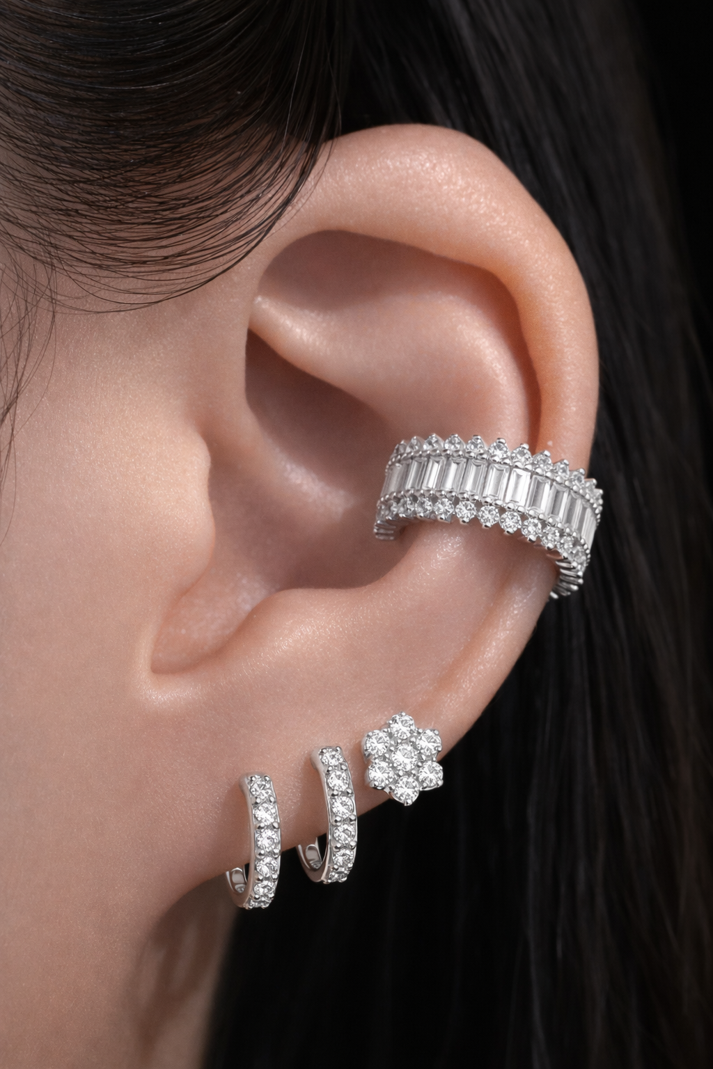 Embellished Ear Cuff Rhodium Plated