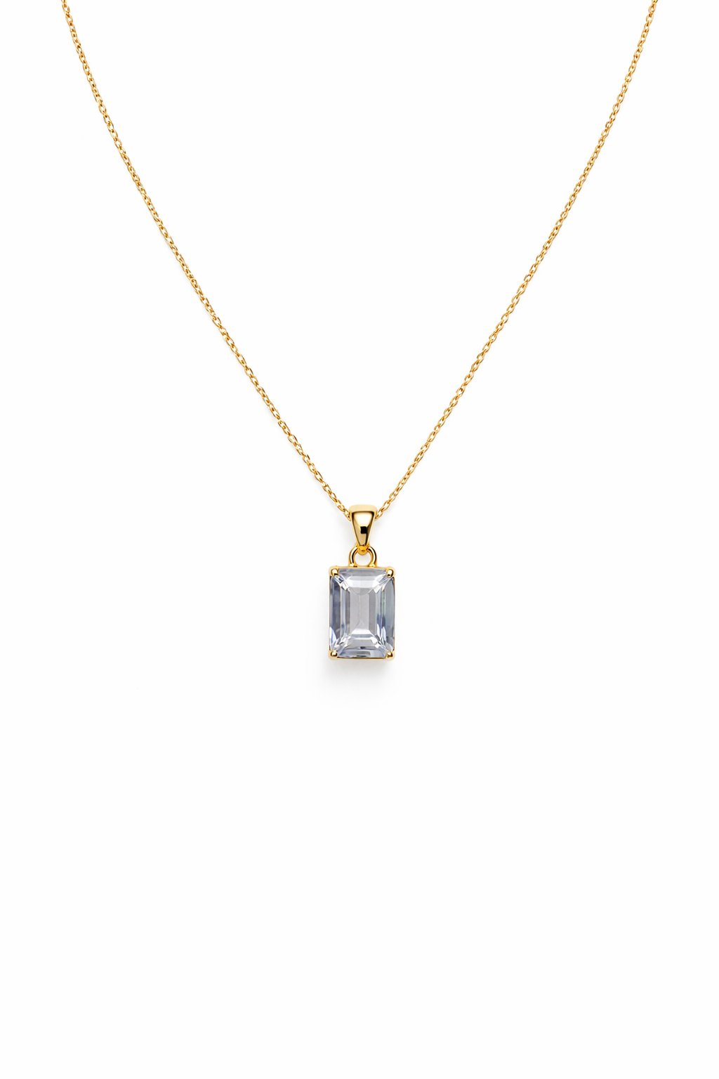 Sapphira Emerald Deco Cut Stone Pendant on Chain