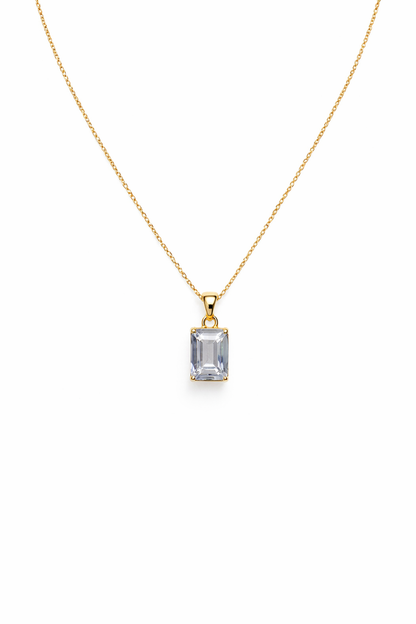 Sapphira Emerald Deco Cut Stone Pendant on Chain