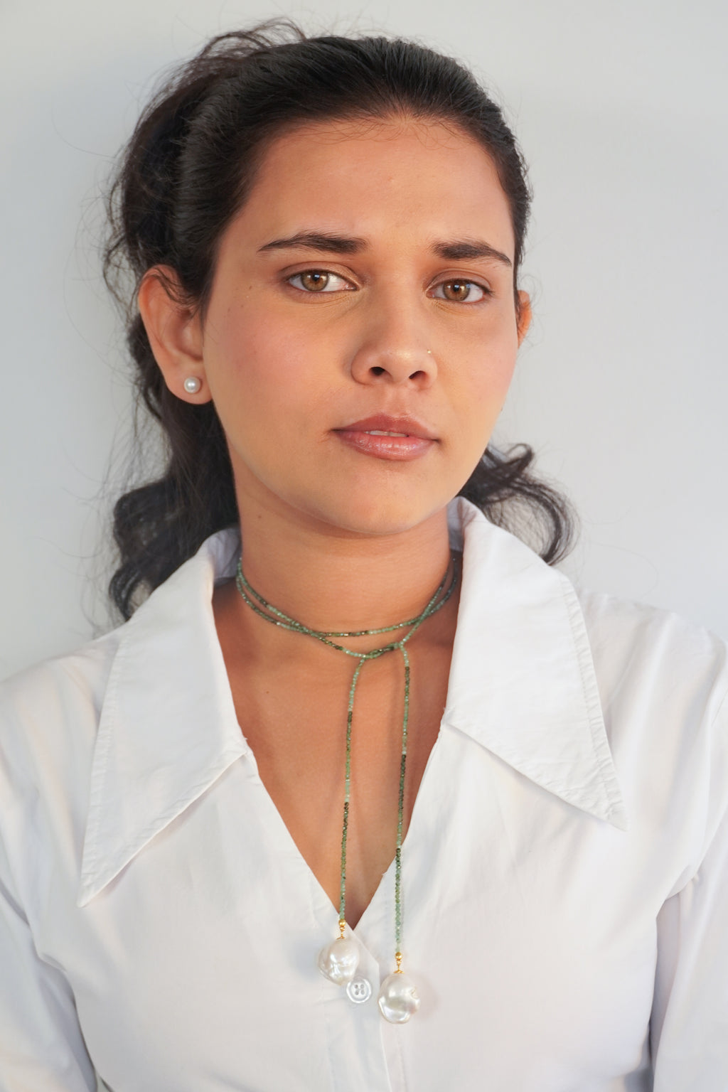 Aurora Baroque Drop Emerald Open Ended Necklace Lariat