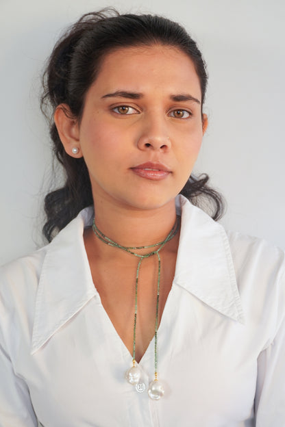 Aurora Baroque Drop Emerald Open Ended Necklace Lariat