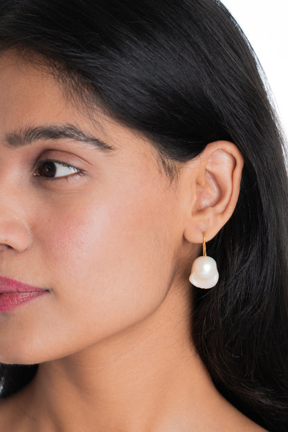 Nora Luster White Baroque Gold Vermeil Hook Earring