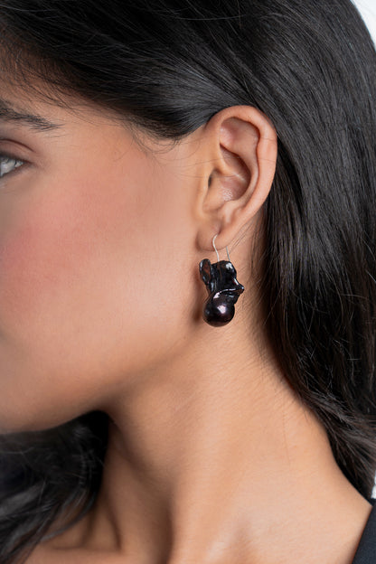 Muse Black Baroque Hook Earring
