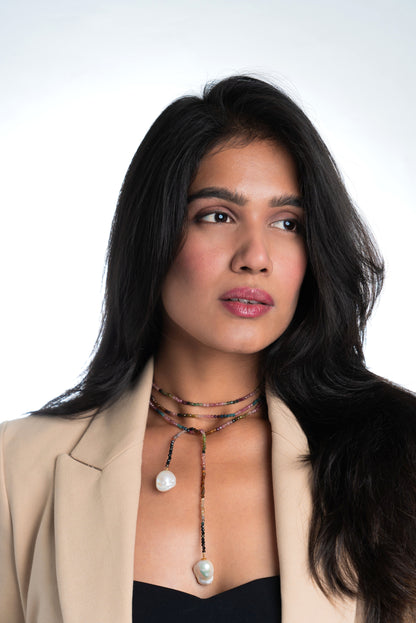 Belladonna Baroque Drop Multi Tourmaline Open Ended Necklace Lariat