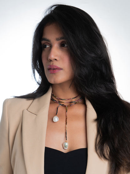 Belladonna Baroque Drop Multi Tourmaline Open Ended Necklace Lariat