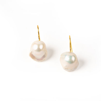 Nora Luster White Baroque Gold Vermeil Hook Earring