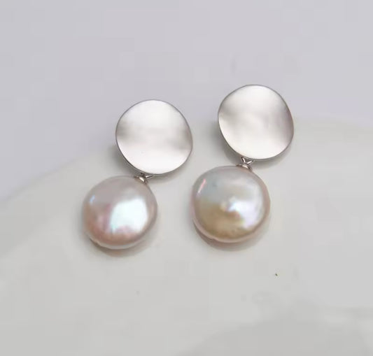 Coin Pearl Drop Earrings