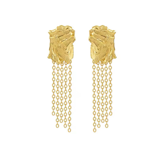 Bold solid stud with chain detail statement earrings