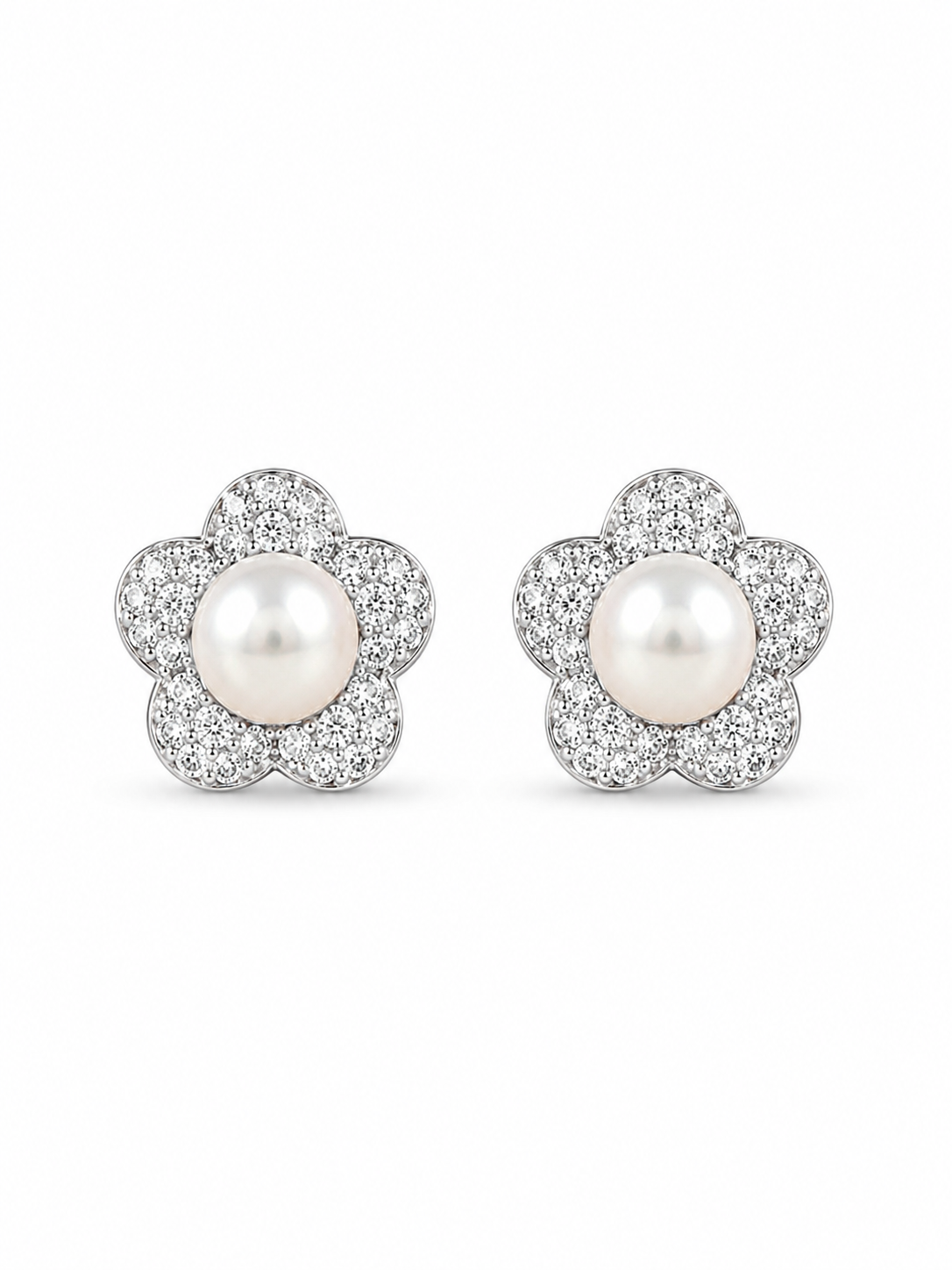 Pearl Bloom Pavé Stud Earrings
