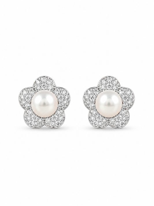 Pearl Bloom Pavé Stud Earrings
