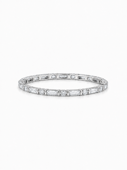 Horizontal white gold full eternity ring with alternating clear baguette and round stones