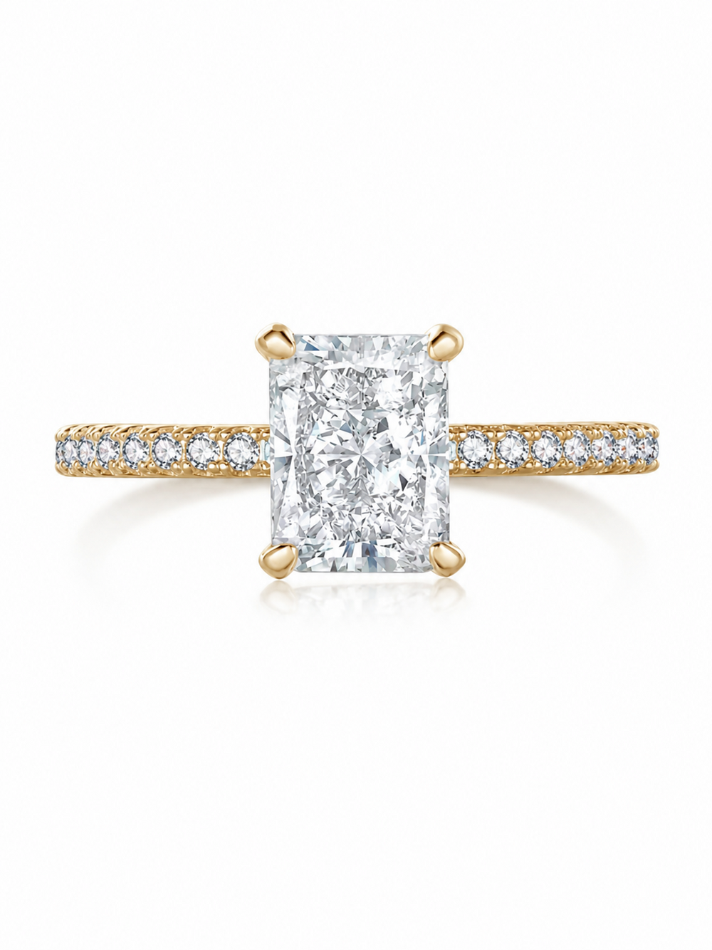 Champagne gold radiant-cut lab-created sapphire pavé ring, front view