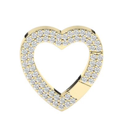Close-up view of a single gold heart charm encrusted with moissanite stones, showcasing a luxurious and complete design in a heart shape.
