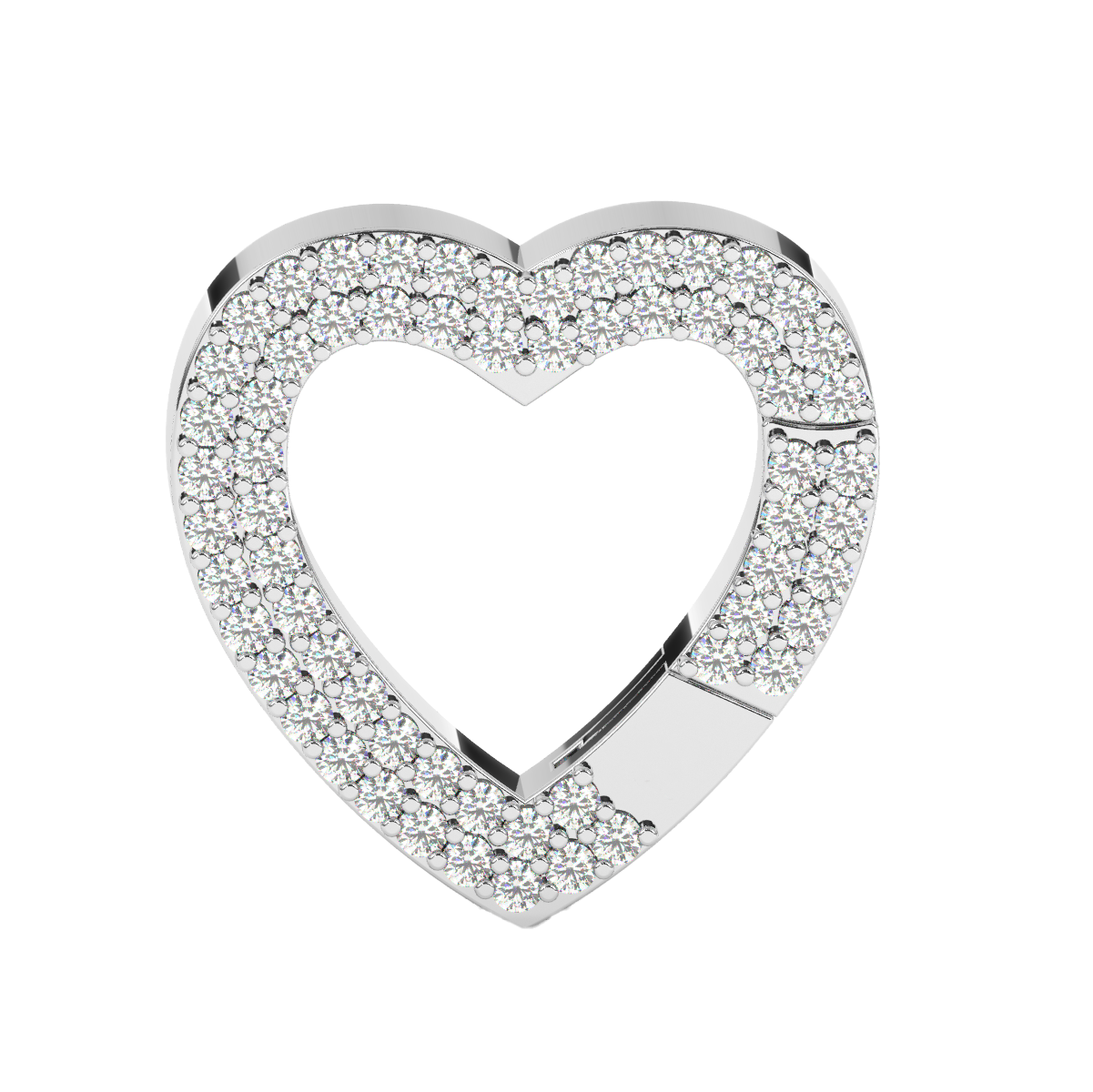 Close-up view of a single heart charm, fully closed and encrusted with glittering stones, offering a luxurious and polished aesthetic in a compact design.