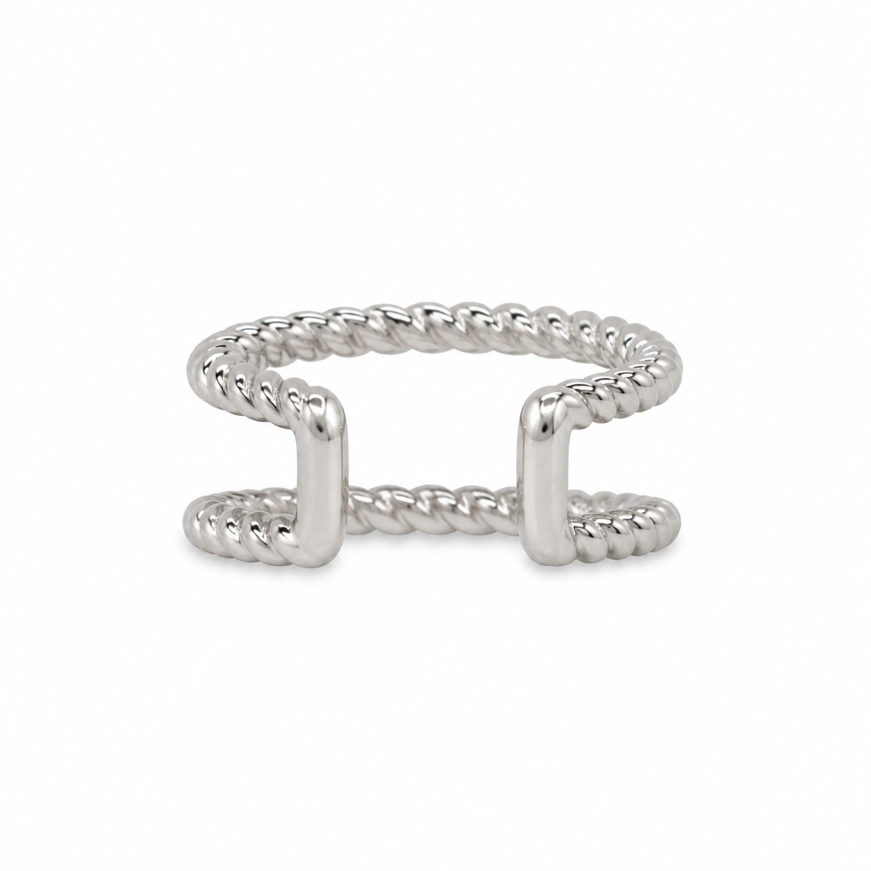 White gold double rope ear cuff, front view showing connected ends