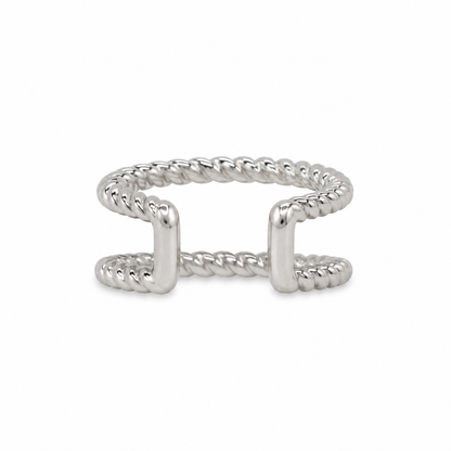 White gold double rope ear cuff, front view showing connected ends