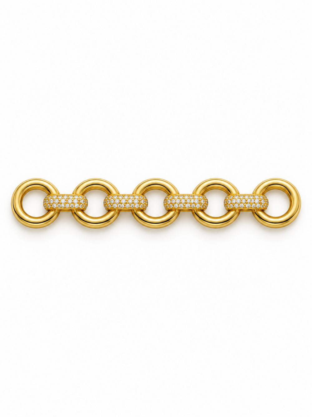 Golden Halo Pavé Linkette with alternating polished double-round links and clear pavé oblong connectors