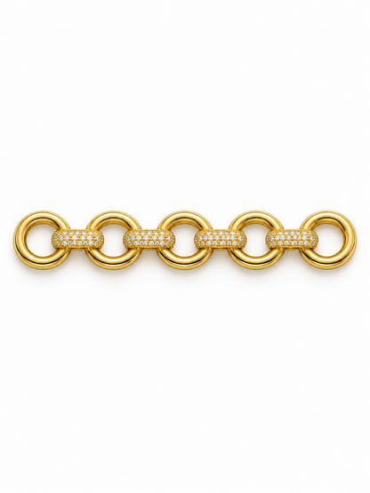Golden Halo Pavé Linkette with alternating polished double-round links and clear pavé oblong connectors
