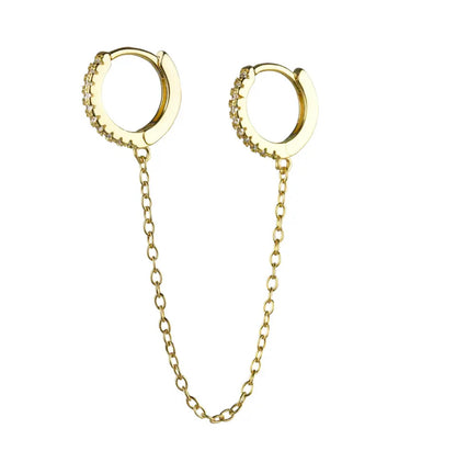 Product image of gold connector huggies with pave detail