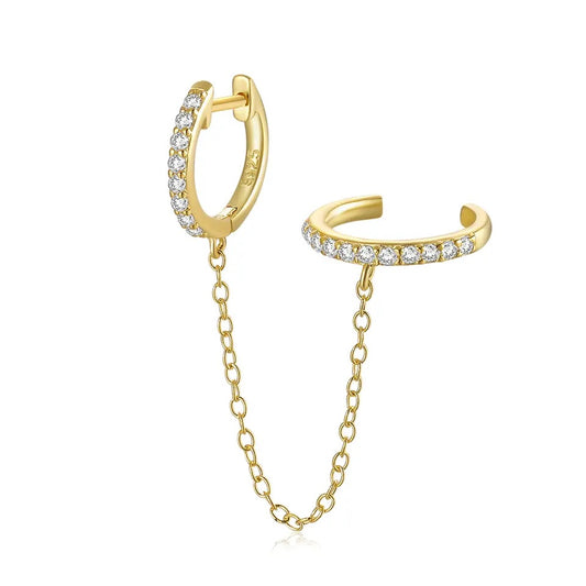 Product photo of earring with huggie and earcuff comnbination