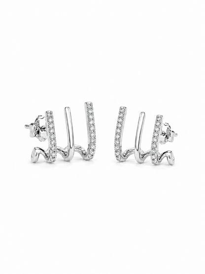 Line Break pavé ear jacket earrings in white gold with alternating polished and clear-stone bars