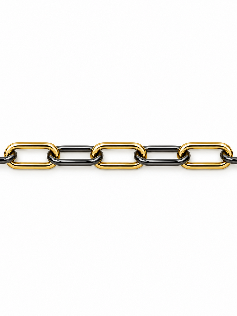 Duo-Tone Linear Linkette with alternating yellow-gold and black-rhodium rectangular links