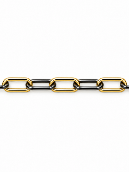 Duo-Tone Linear Linkette with alternating yellow-gold and black-rhodium rectangular links
