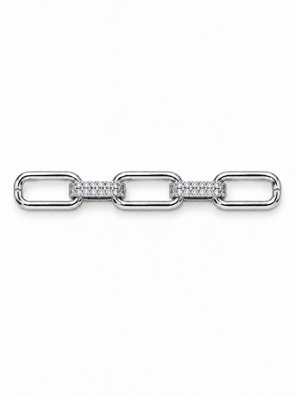 White Rhodium Pavé Linkette with alternating plain rectangular links and clear pavé connector links