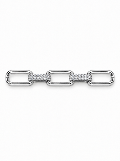 White Rhodium Pavé Linkette with alternating plain rectangular links and clear pavé connector links