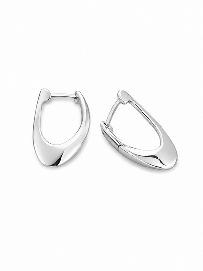Pair of compact 17 mm Liquid Loop flattened sculptural hoop earrings in polished white gold
