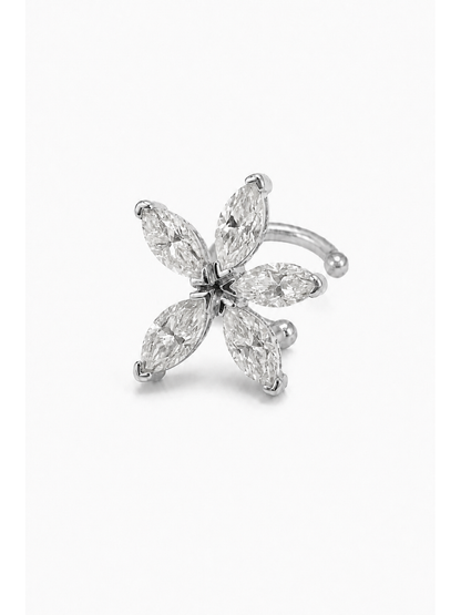 Single white gold vermeil ear cuff with five marquise moissanites arranged as a flower