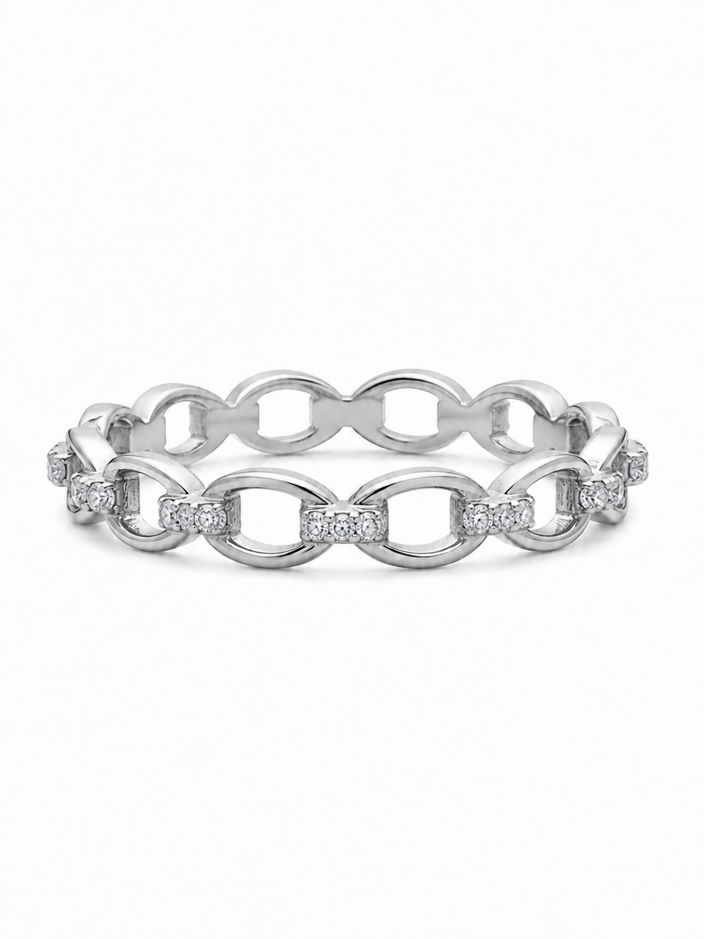 Open Link Pavé Stacker Ring in white gold, horizontal front three-quarter view