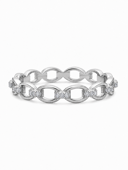 Open Link Pavé Stacker Ring in white gold, horizontal front three-quarter view