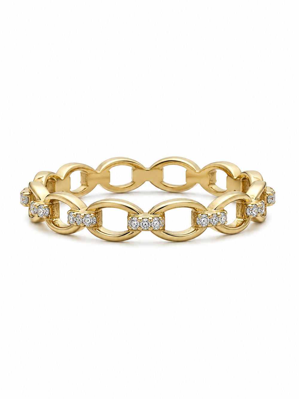 Open Link Pavé Stacker Ring in yellow gold, horizontal front three-quarter view