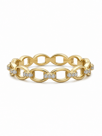 Open Link Pavé Stacker Ring in yellow gold, horizontal front three-quarter view