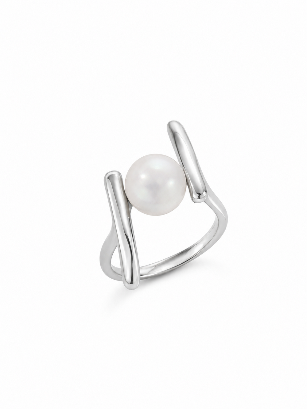 Pearl Accent Ring in white gold with freshwater pearl on a white background