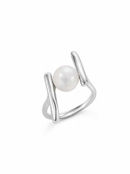 Pearl Accent Ring in white gold with freshwater pearl on a white background