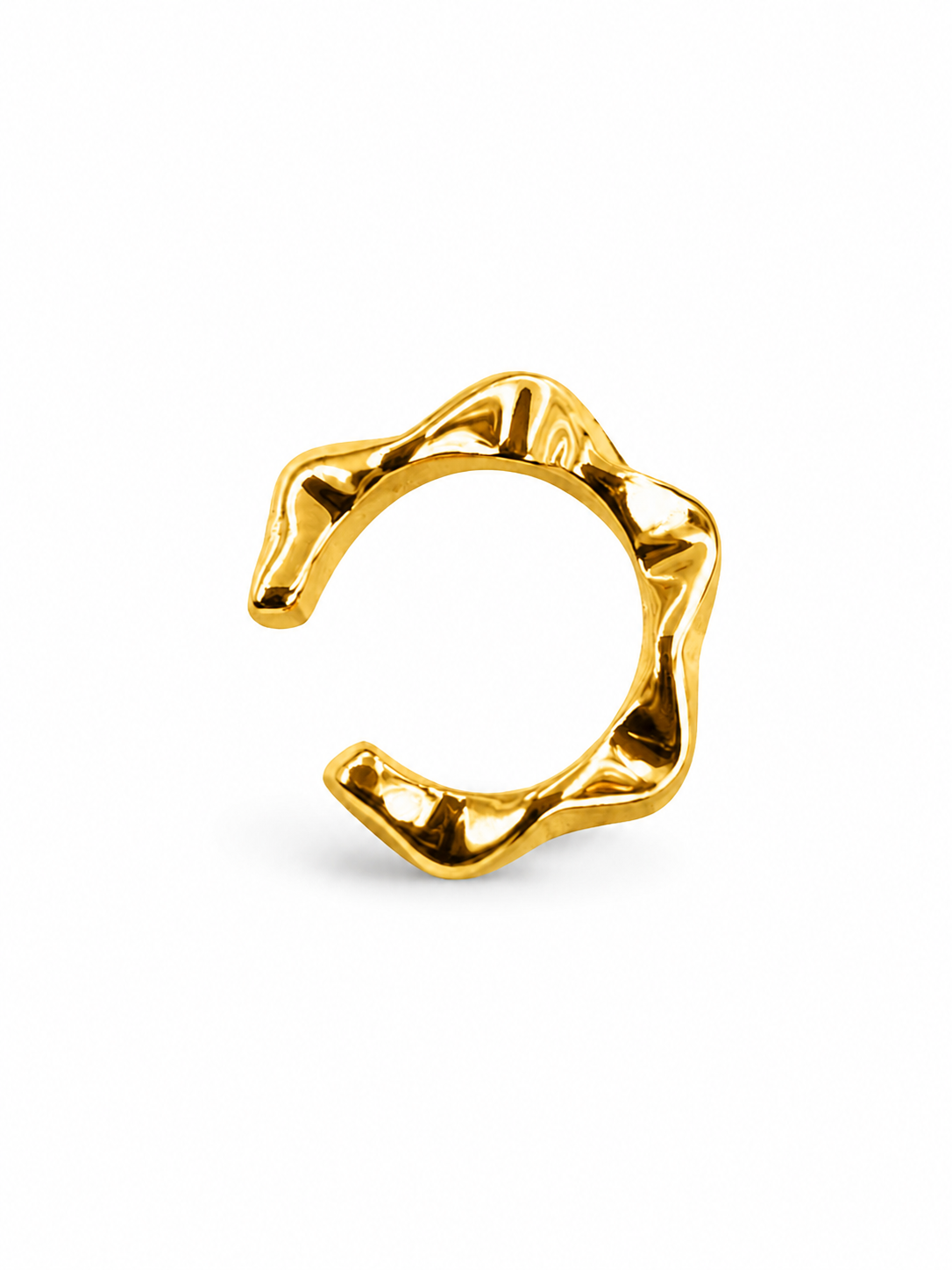 Ripple Fold sculptural ear cuff in polished yellow gold, sold individually